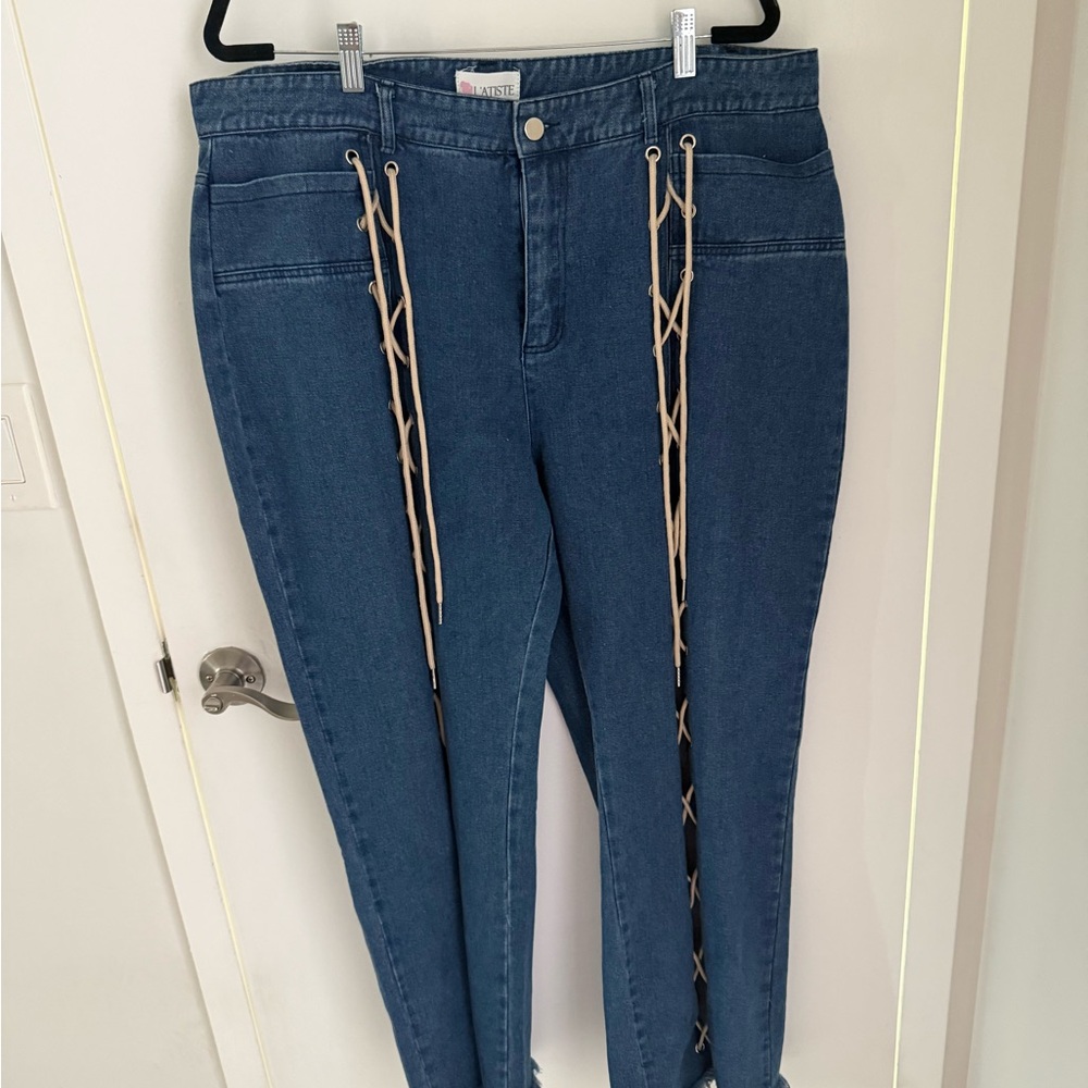 Plus Size Blue Lace-Up Front Skinny Jeans